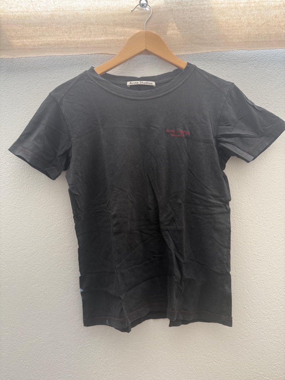 Acne Studios Logo Tee – Washed Black w/ Red Stitching | Size M (Fits S)